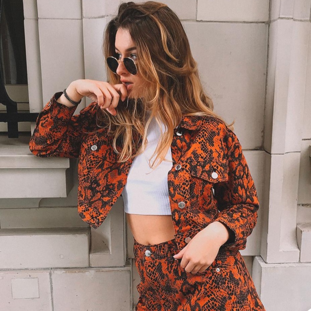 TOPSHOP Snake Print Denim Jacket